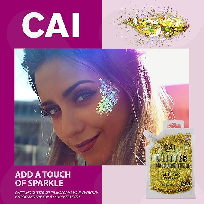 Hair Glitter Gel Body Glitter & Face Glitter for Women/Kids (1 Pk Blue) Chunky Iridescent Holograph Stars & Moon 3 oz | Cosmetic-Grade Makeup, Apply Without Glue, Easy to Take Off & Keep Skin Clean