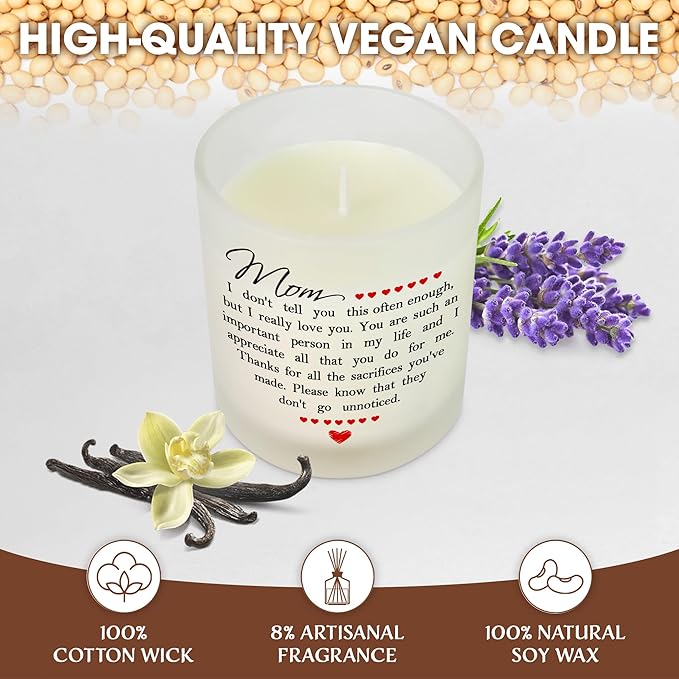 TEEZWONDER Mothers Day Gifts for Mom from Daughter Son - Long Lasting Vanilla Lavender Candle 10 oz - Mom Birthday Gifts for Women Mama, Present for Stepmom Mother-in-Law