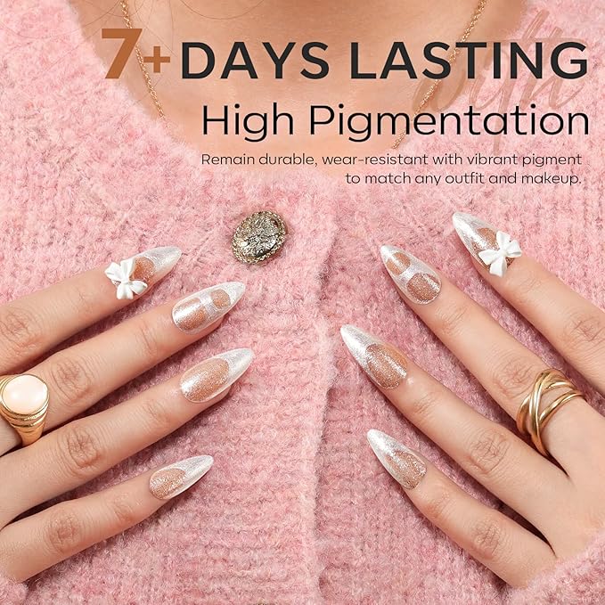modelones Nail Polish Set, 6 Colors Pearl White Pink Nude Mini Nail Polish Set,Wedding Shimmer Champagne Nail Quick Dry Art DIY Home Salon Nail Art Manicure Gift for Women Girls