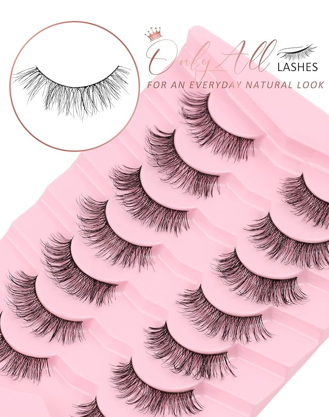 Onlyall Natural Lashes Wispy Lashes Natural Look False Eyelashes Natural Flared Eyelashes False Eye Lashes Soft Fluffy Lashes 7 Pairs T11
