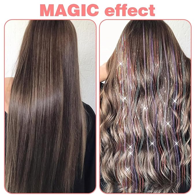18 Pcs Hair Tinsel clip in Tinsel hair extensions 19.6Inch Clip in Hair tinsel Kit Heat Resistant Sparkle Fairy Hair Accessories for Kids Girls Women (Gold)