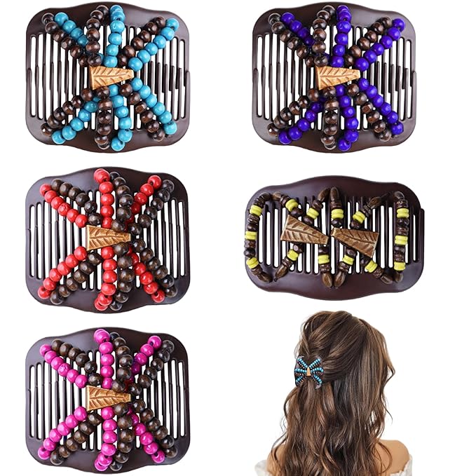 5 Pieces Stretchy Magic Hair Accessories: Adjustable Elastic Comb Clips, Vintage Bun Makers for Women, Girls, No Crease Pins for Curly, Thick, Wavy Hair or Ponytails