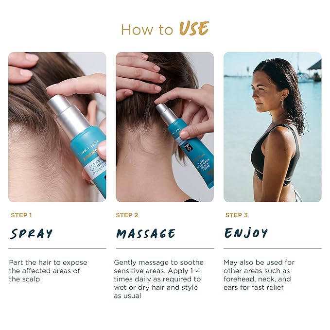 Ocean Soothe Scalp Relief Spray with Highly Concentrated Magnesium Salt for Dry and Flaky Skin, Quick Absorption, All Natural and Fragrance-Free Leave-in Scalp Treatment, 60mL