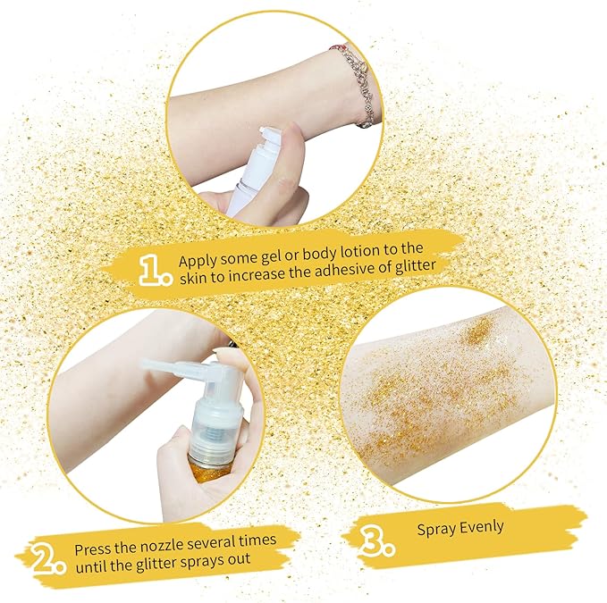 MEICOLY Gold Hair and Body Glitter Spray,Shinny Sparkle Glitter Spray for Clothes,Loose Shimmer Hairspray for Festival Rave Makeup/Stage Performance,Lightweight,25g/0.88OZ