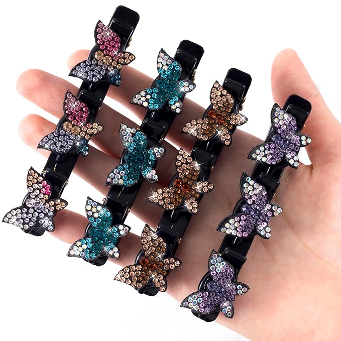 6 Pcs Sparkling Crystal Stone Braided Hair Clips, Rhinestone Duckbill Clips, Braided Hair Accessories for Styling Sectioning, Braided Hair Clips for Women