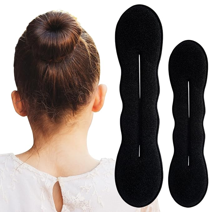 2pcs Hair Bun Maker for Women, Non-Slip Shaper Curler, Lazy Sponge Updo Styling Accessories for Long Thin Curly Straight Wavy Hair - Black