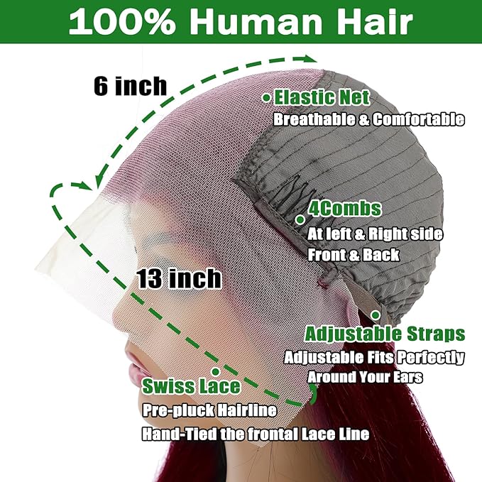 99j Burgundy Lace Front Wigs Human Hair 13x6 Body Wave Lace Front Wigs Human Hair Pre Plucked Glueless Red Wig Wine Red Wigs for Women Reddish Brown 180 Density 24 Inch