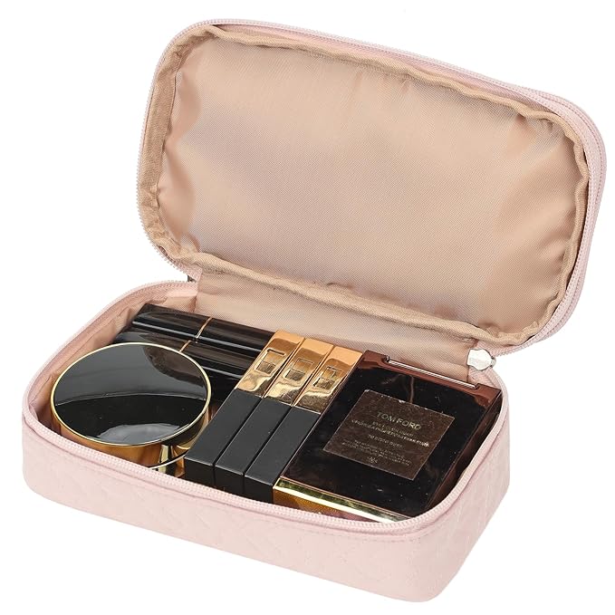 NISHEL Double Layer Travel Makeup Bag Women, Cosmetic Case, Portable Organizer To Hold Travel-Size Accessory Bottles, Brushes, And Skincare Products, Pink