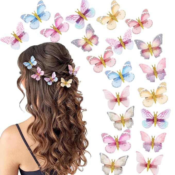 20Pcs Glitter Hair Clips for Kids - Moving Fairy Accessories for Women, Girls Colorful Hair Clips 90s (Brown)