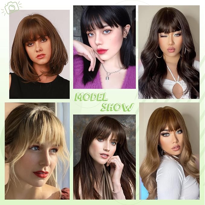 NAYOO Bangs Hair Clip - Brown Black Fake Bangs 100% Real Human Hair Extensions French Bangs for Women Fringe with Temples Hairpieces Curved Bangs for Daily Wear (Brown Black, French Bangs)