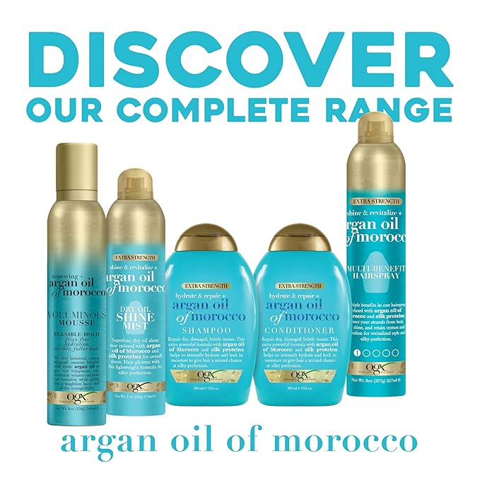 OGX Extra Strength Hydrate & Repair + Argan Oil of Morocco Conditioner for Dry, Damaged Hair, Cold-Pressed Argan Oil to Moisturize Hair, Paraben-Free, Sulfate-Free Surfactants, 25.4 Fl Oz