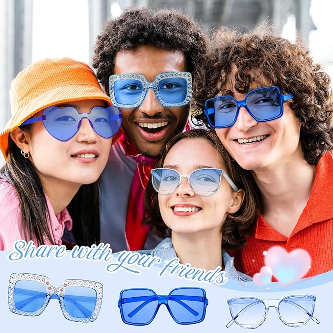 Pibupibu 8 Pack Pink Sunglasses for Women Collection Trendy Cute Costume Accessories Eyewear Set (Transparent/Solid/Mix)