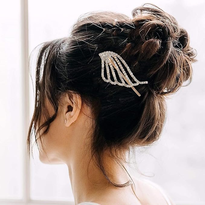 2PCS Rhinestone Hair Pins, Crystal Hair Clips, Handmade Cute Hair Barrettes, Hollow Geometric Hairpins, Elegant Metal Hairpin Hair Accessories Headwear Styling Tools, Gifts for Women Girls (TypeE)