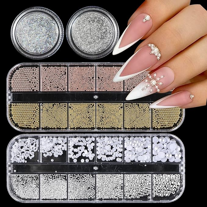 Nail Art Pearls Flatback Rhinestones Nail Charms Gold Silver White Half Round Supplies Luxurious Design Accessories Rhinestones for Women DIY Manicure Decorations