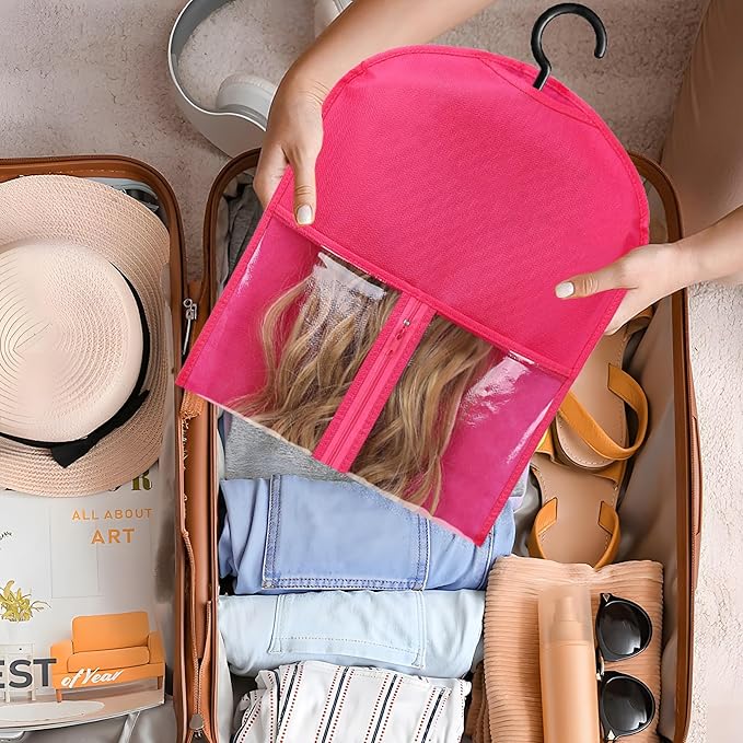 2PCS Wig Bags - Portable Holder for Multiple Wigs & Extensions - Hot Pink