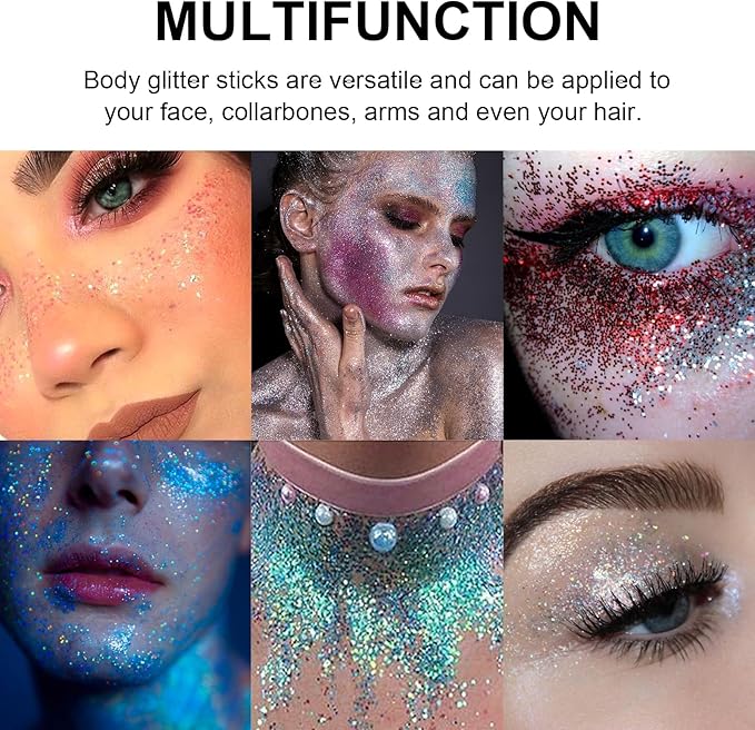 Body Glitter Stick, Chunky Glitter Gel for Face Body Hair, Face Glitter Gel Makeup, Sparkling Holographic Mermaid Sequins Paint, Waterproof Multiuse Makeup Glitter Face Paint, 05#Green