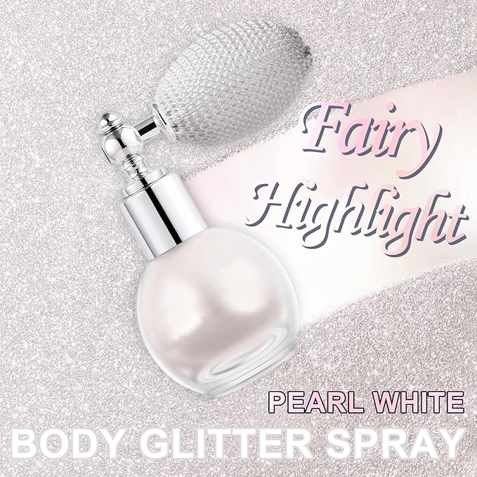 Hair and Body Glitter Spray, Holographic Glitter Highlighter Powder, Face Body Clothes Shiny Glitter, Loose Shimmer Hairspray Festival Rave Prom Accessories (Peal White)