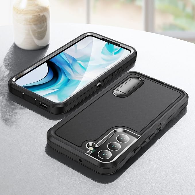 for Samsung Galaxy S22 Plus Case with Kickstand Case 3-Layer Military Grade Protective Case Cover Silicone Rugged Shockproof for Galaxy S22 Plus Phone Case Black+Black
