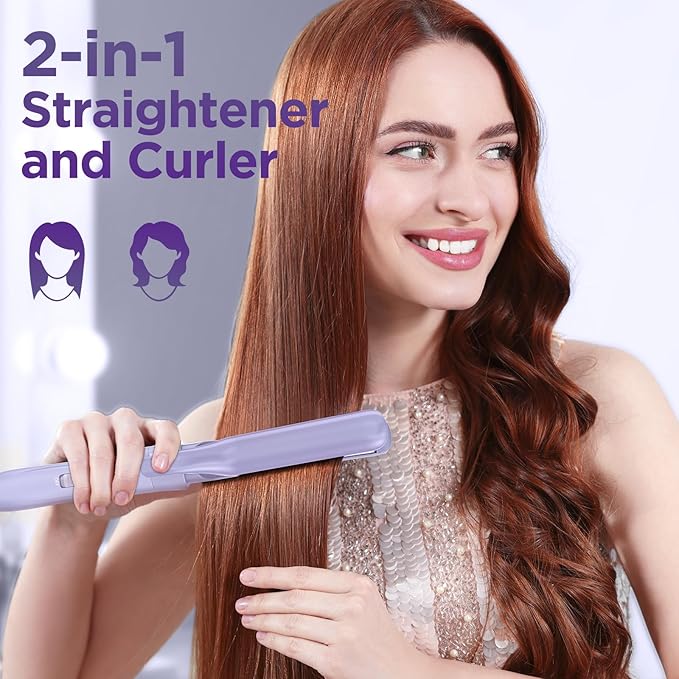 5 in 1 Wand Curling Iron-Curling Wand Set with Hair Straightener, 3 Barrels Hair Crimper Iron, 3 Ceramic Curling Irons (0.35 "-1.25"), 2 Temps Fast Heat Hair Curler Waver with Glove & Clip-Purple