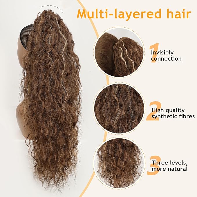 ORSUNCER Ponytail Extension Claw 26" Curly Pony Tail Clip in Claw Hair Extensions Fluffy Natural Looking Synthetic Hairpiece for Women
