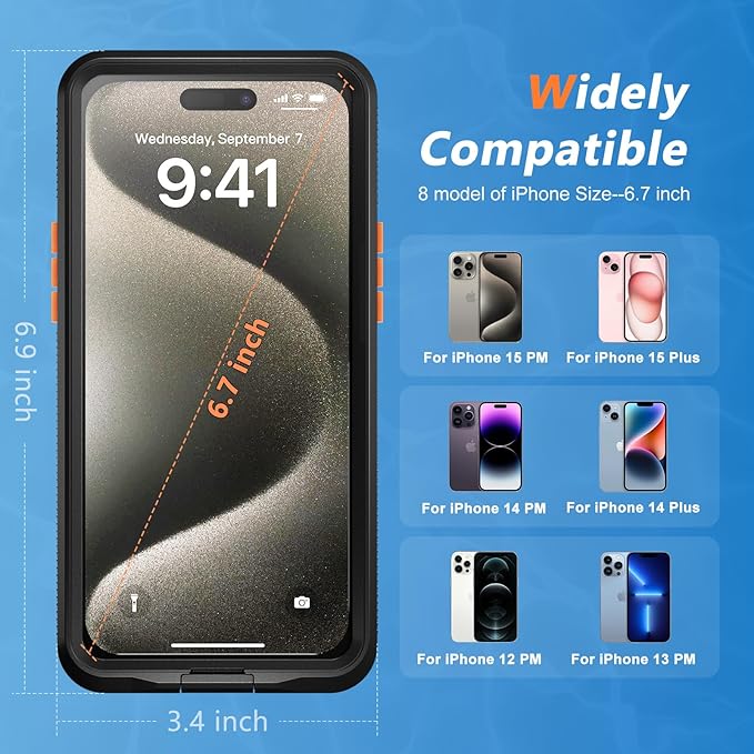 Mitywah Waterproof Case for iPhone, Underwater Snorkeling Diving Phone Case for iPhone 15PM 14PM 13PM 12PM /15PLUS 14PLUS, HD Underwater Photography Snorkeling Case Travel Essentials Black