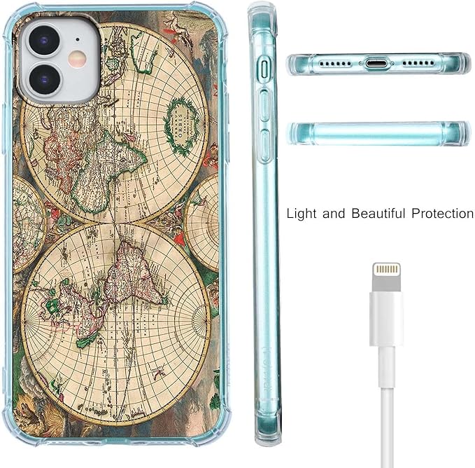 Case for iPhone 11 with Retro Art Design,Aesthetic Vintage World Map Pattern,Trendy Soft TPU Bumper Phone Cover(11,Map)