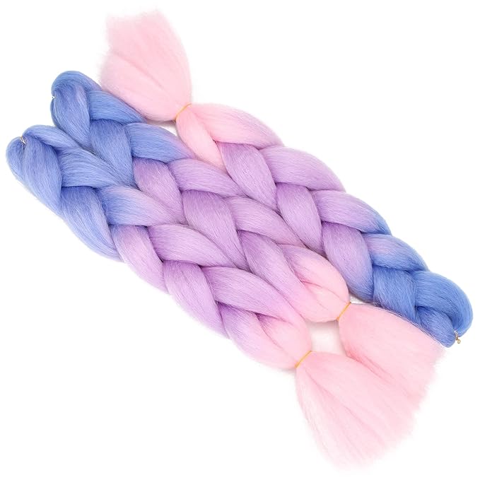 Ombre Braiding hair synthetic Crochet braids twist 24inch 3pcs/lot 100g Ombre two three tone Jumbo braid hair extensions Dreadlocks…… (Pink-Blue-Purple)