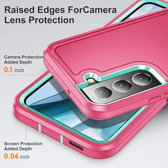 for Samsung Galaxy S22 Plus Case Galaxy S22+ Case with Kickstand Case 3-Layer Military Grade Protective Case Cover Silicone Rugged Shockproof for Galaxy S22 Plus S22+ Phone Case Rose Red+Cyan