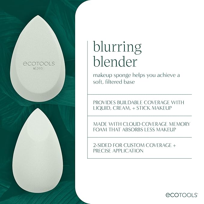 EcoTools Blurring Blender Makeup Sponge, Makeup Blending Sponge For Blurred Skin, For Liquid & Cream Foundation, Cloud Coverage Memory Foam, Eco Friendly, Latex Free, Cruelty-Free & Vegan 1 Count