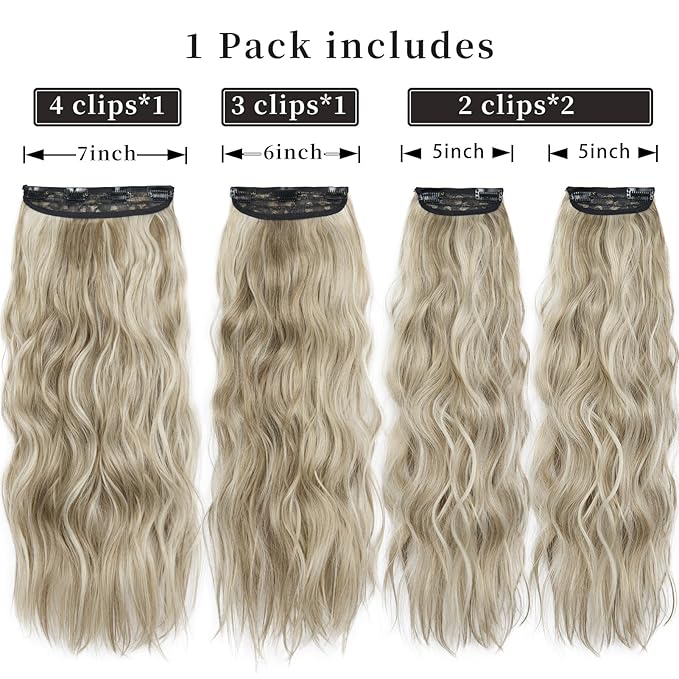 4PCS Synthetic Hair Warm Ash Blonde Highlights Bleach Blonde Clip in Hair Extensions Blonde Highlights Thick and Full Hair Extensions(Warm Ash Blonde Highlights Bleach Blonde)