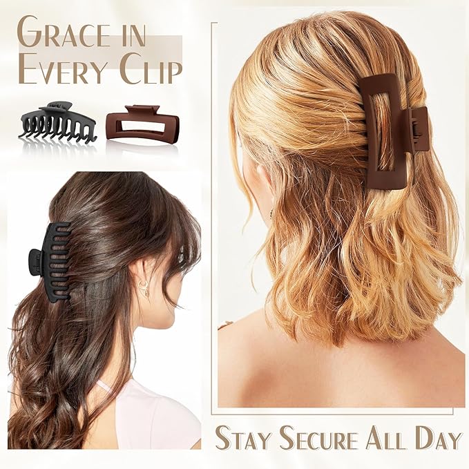 TOCESS Big Claw Clips for Women & Girls, 8 Pack 4.33 Inch Matte Jumbo Hair Claw Clips, Strong Hold Non-Slip Rectangle Hair Clamps for Thick, Curly, Long or Fine Hair