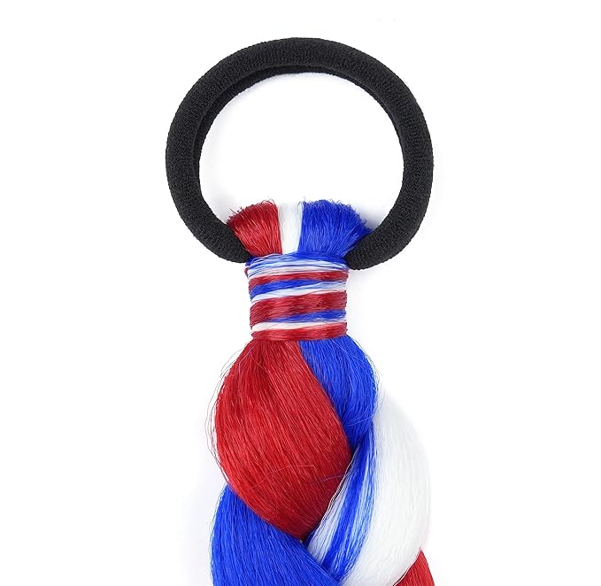 2 Pack Braid Ponytail Extension with Elastic Tie Straight Sleek Wrap Around Extensions Hair Ponytail Extension 26 Inch (Red/White/Blue#)