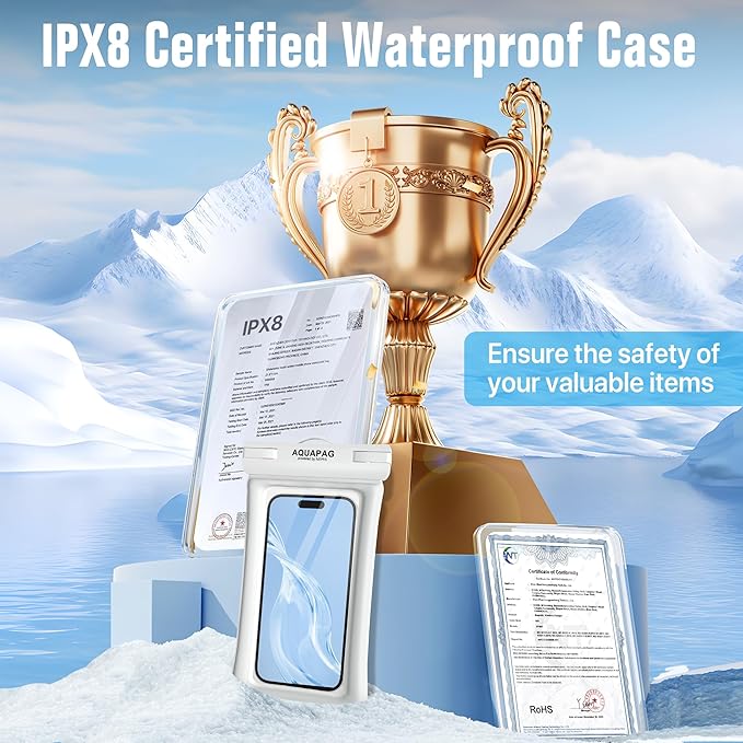 NEPHI IP68 Waterproof Phone Pouch 2 Pack-Up to 8.0",Adjustable Neck Lanyard Floating Waterproof Phone Case for iPhone,Phone Dry Bags for Vacation Beach Travel Essentials (Black White 2 Pack)