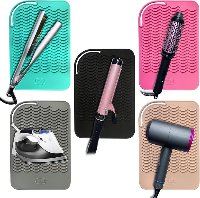 11" X 7.5" Large Heat Resistant Travel Mat for Curling Irons Flat Irons Hair Dryers Hair Straighteners Pad - Silicone Mat for Hair Styling Tools, Salon Hot Tools Mat, Vanity Mat - Ivory White