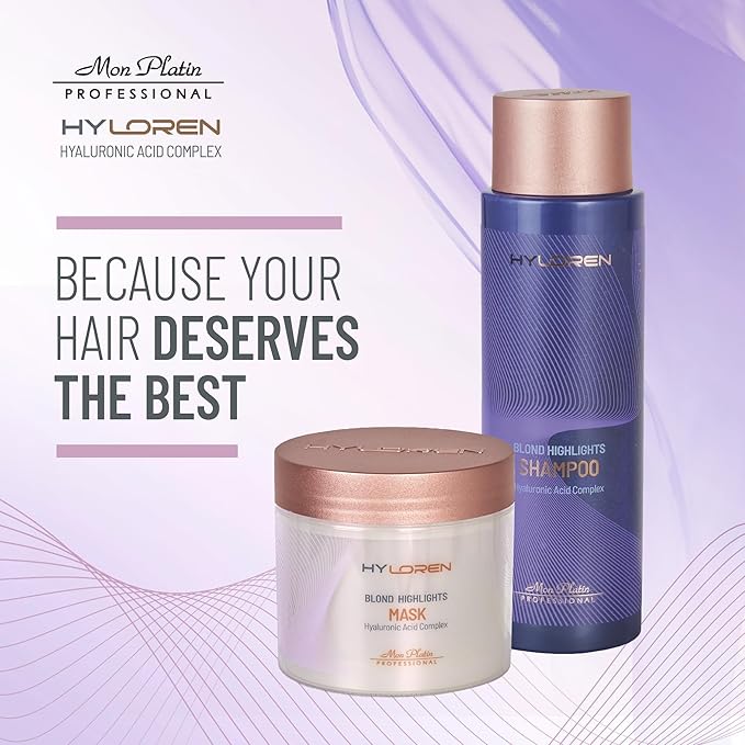 Mon Platin HY Loren Blonde Highlights Mask with Hyaluronic Acid - 500 ml Premium Blonde Hair Mask to Neutralize Yellow and Orangey Tones - Treatment to Repair, Restore, Soften, and Strengthen Hair