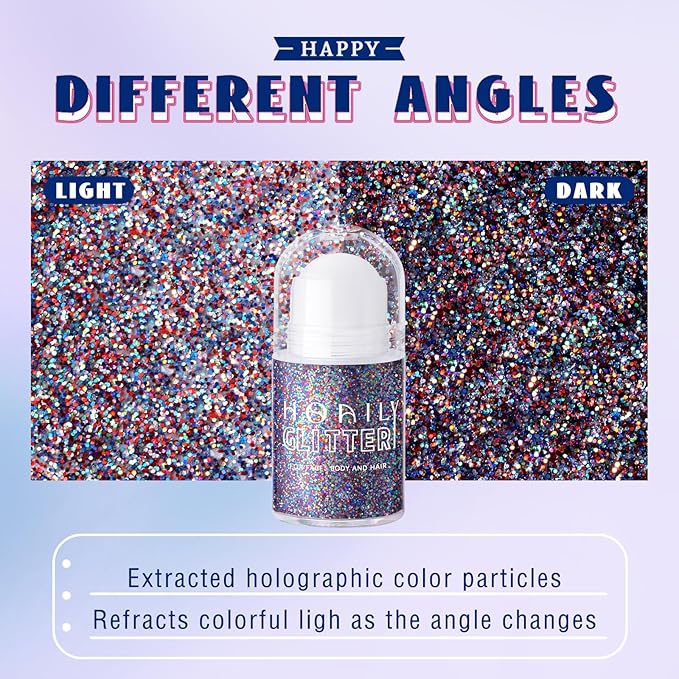 Red White and Blue Roll-on Body Glitter Gel, 4th of July Accessories Holographic Face Glitter Gel, Fourth of July Costume Makeup for Independence Day President's Day Patriotic Veterans Day