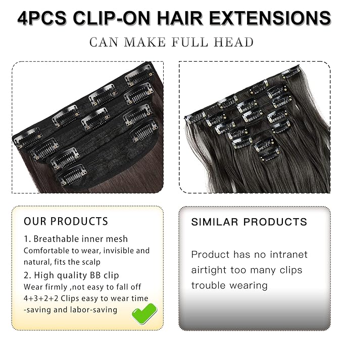 4Pcs Hair Extensions Clip in Brown Black Clip in Hair Extensions for Women Straight Hair Extensions Long 20 Inches(4pcs, 20Inch, 4#)