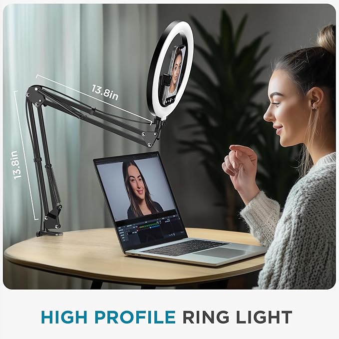 InnoGear Overhead Phone Mount with Ring Light, 10" LED Selfie Ring Light for Desk with Phone Holder and Remote Canvas Lamp Light for YouTube Live Stream Cooking Video Recording Vlog Zoom Meeting
