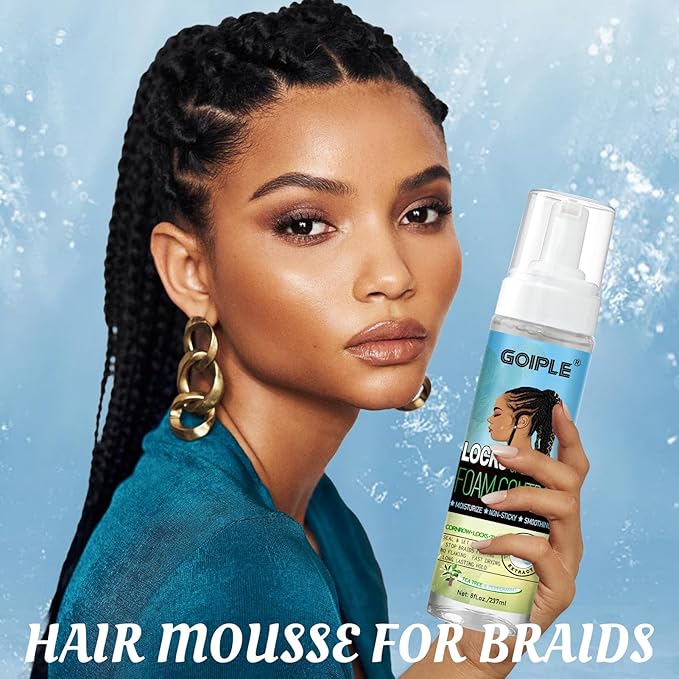 8 fl oz Braid Foam Control Mousse Braiding Mousse for Braids Twist, Locs, No Flake Extra Hold High Shine Style & Moisturizes, Hair Mousse for Braids Nourishes, Lightweight, Smooth, No Greasy Tea Tree