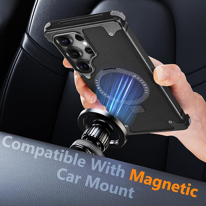 S25 Ultra Case Leather Magnetic with Ring Kickstand, Frameless for Samsung Galaxy S25 Ultra Case for Magsafe, Slim Drop-Proof Protective S25Ultra Cover for Men Women 6.86 Inch, Black