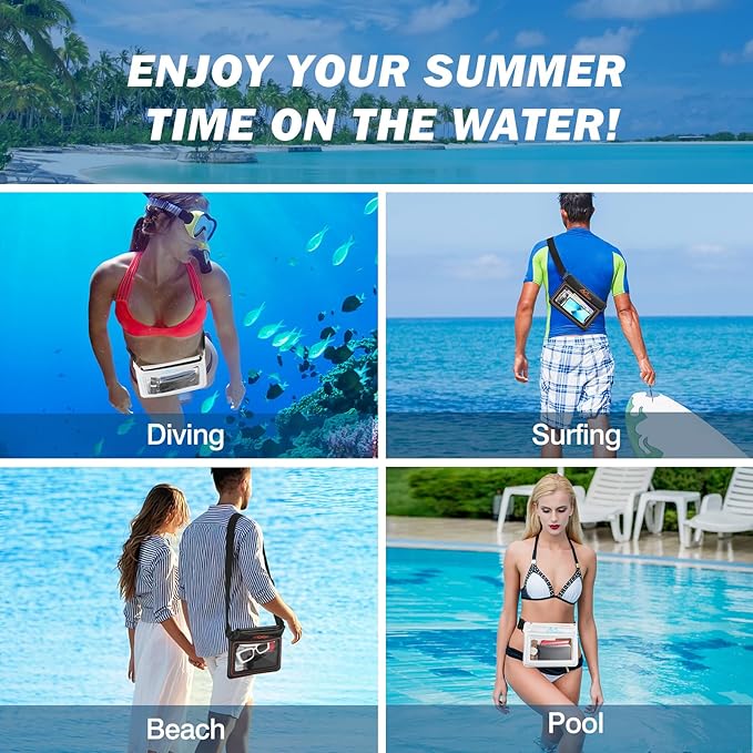 MoKo Waterproof Phone Pouch Pack, Floating Large Capacity Dry Bag for Kayaking Snorkeling Swimming, Compatible with iPhone 15 14 13 12 11 Pro Max X/Xr/Xs Max, Galaxy S23 Ultra/Note 20 Ultra, White
