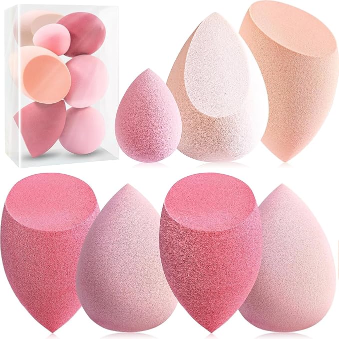 Makeup Sponge Set Foonbe Blender Sponges 7 Pcs for Liquid, Cream, and Powder, Latex Free, Multi colored Beauty Sponges with 1 Mini Sponge, Vegan & Cruelty-Free