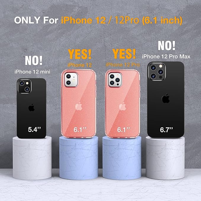 Miracase Glass Series for iPhone 12/12 Pro - Full-Body Rugged Protective Case with Built-in 9H Tempered Glass Screen Protector and Camera Lens Protector - Glitter Rose