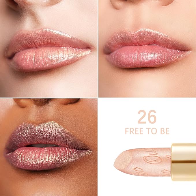 Oulac Glitter Lipstick for Women with Metallic 3D Shine Lightweight Hydrating Formula, High Impact Lip Color, Vegan Beauty, Sheer Coverage Lip Makeup, Christmas Gifts for Women, Free to be(26)