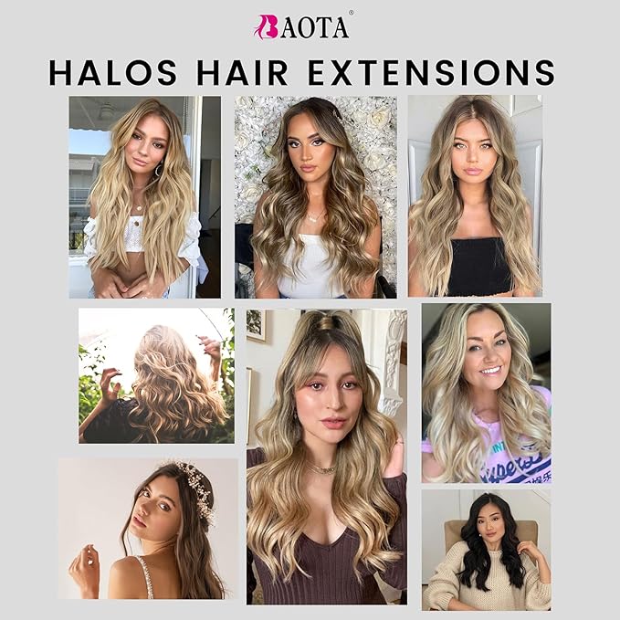 16 Inch Invisible Wire Hair Extension Long Wavy Hair Extensions for Women Mix Brown and Blonde Highlight Adjustable Size Hairpiece 4 Clips in Hair Extension