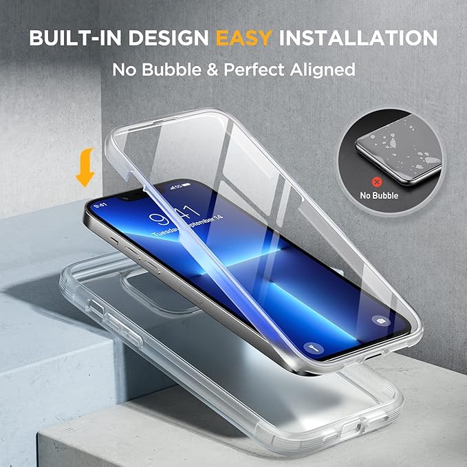 Miracase iPhone 13 Pro Max 6.7" Glass Case - 2023 Full-Body Clear Bumper with 9H Tempered Screen Protector, Matte White