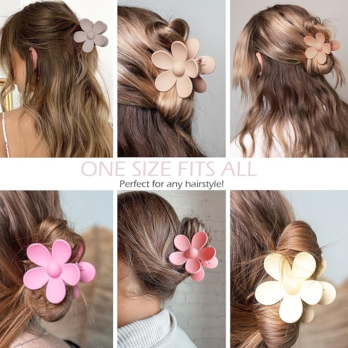 Flower Hair Clips 6 PCS Flower Claw Clips for Women Matte Large Claw Clips Strong Hold Jaw Clamps Hair Accessories for Thick Hair 6 Colors