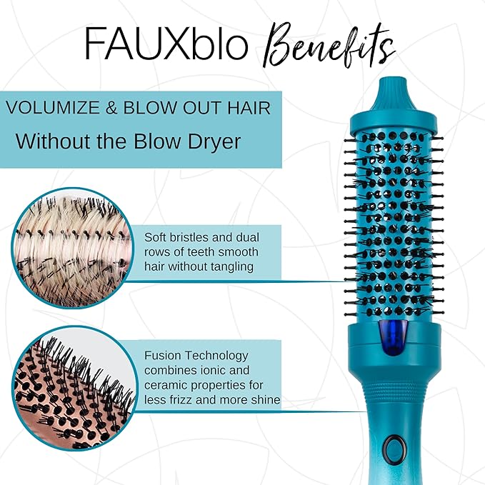CALISTA FAUXblo Thermal Blowout Brush | Heated, Airless Round | Heats to 365F | One-Step for Smooth, Shiny Hair | 3 Sizes for All Hair Types | Dual Voltage (Timeless Teal, 1.25)