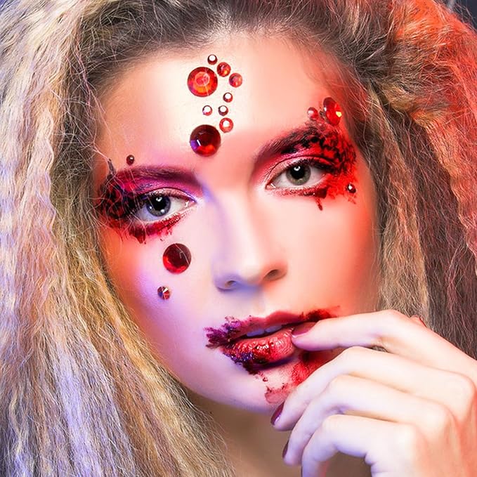 NIACONN 1760 Pcs Red Hair Jewels Face Gems Stick on, Self Adhesive Glitter Rhinestones Stickers for Women Body Eyes Nails Festival Halloween Makeup & Crafts