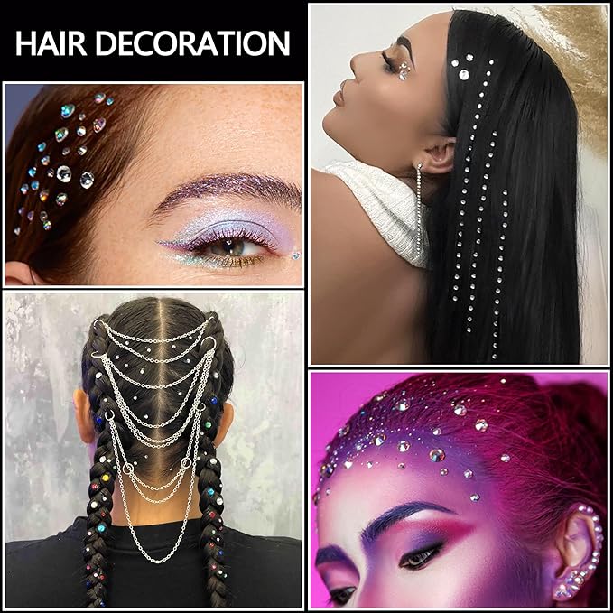 NIACONN 1760 Pcs Purple Hair Jewels Face Gems Stick on, Self Adhesive Glitter Rhinestones Stickers for Women Body Eyes Nails Festival Halloween Makeup & Crafts